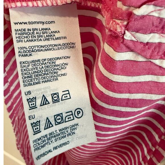 Tommy Hilfiger Pink White Striped Tunic Ruffle V-Neck Long Sleeve Pullover Large - Picture 6 of 7